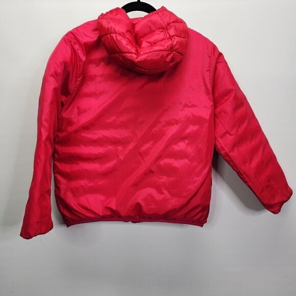 Eddie Bauer Large 14-16 Girls Reversible Hooded Down Jacket Coat Ombré Red Pink - Picture 4 of 14